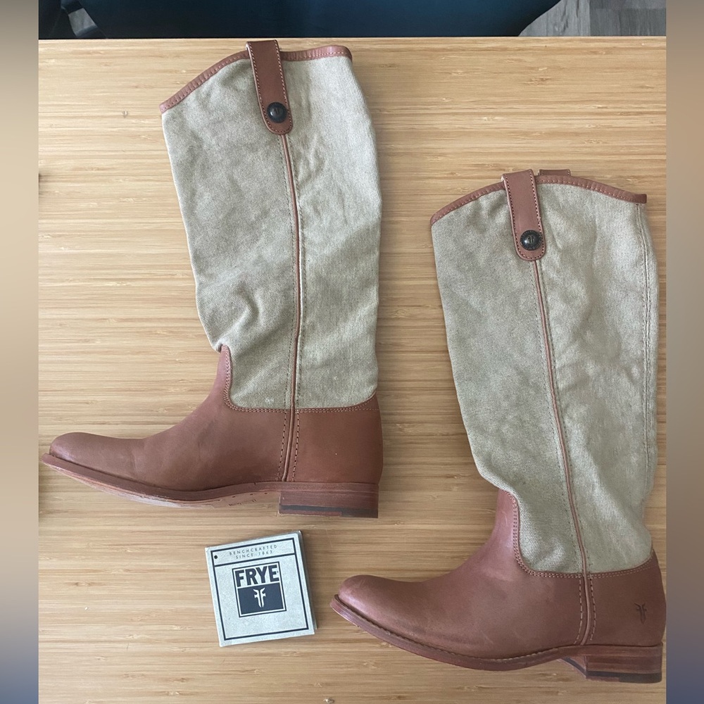 Frye Melissa Two-Tone Leather and Canvas Boots